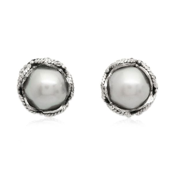 Alternate image for Classic Balinese-Made Grey Cultured Pearl Stud Earrings Pearly Manifestation