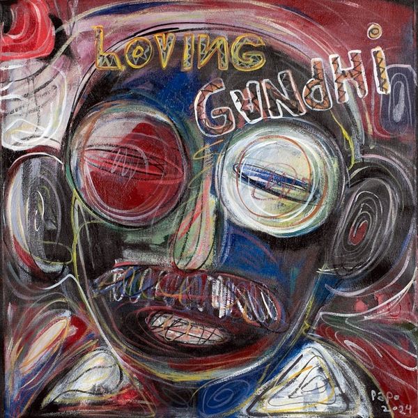 Alternate image for Expressionist Signed Mixed Media Painting of Mahatma Gandhi Loving Gandhi