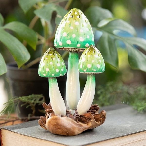 Alternate image for Green Mushroom-Themed Jempinis and Benalu Wood Sculpture Harmonious Forest