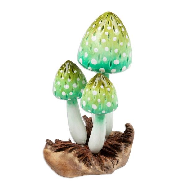 Alternate image for Green Mushroom-Themed Jempinis and Benalu Wood Sculpture Harmonious Forest
