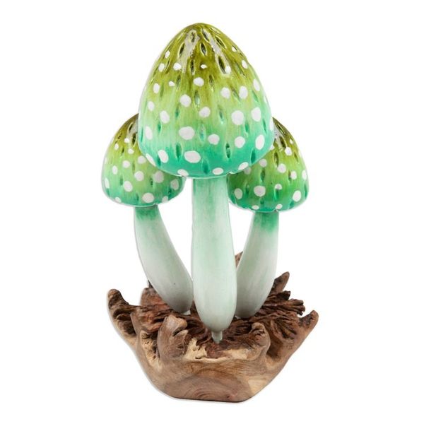 Alternate image for Green Mushroom-Themed Jempinis and Benalu Wood Sculpture Harmonious Forest