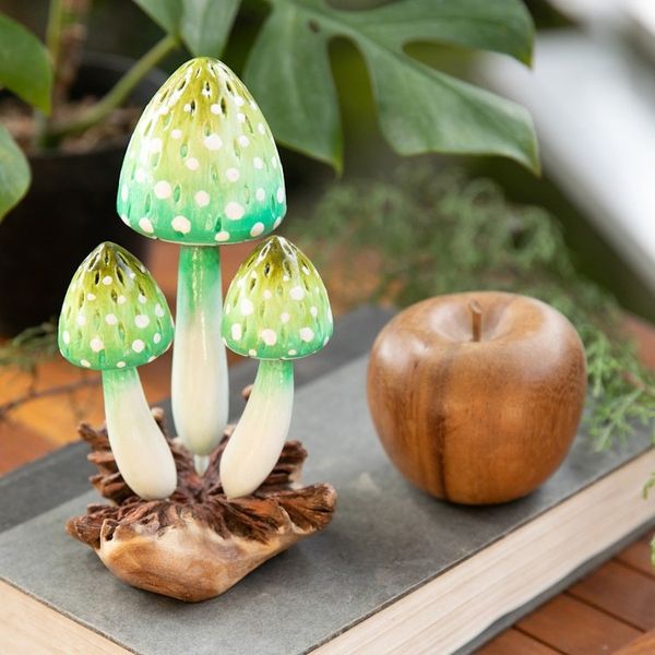 Alternate image for Green Mushroom-Themed Jempinis and Benalu Wood Sculpture Harmonious Forest