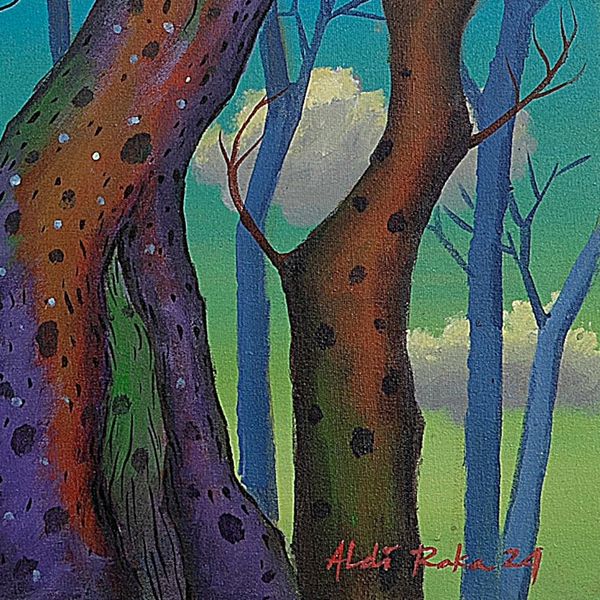 Alternate image for Javanese Nature-Themed Forest Acrylic on Canvas Painting Tree Dance in the Forest