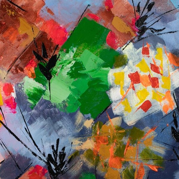 Alternate image for Abstract-Inspired Expressionist Floral Acrylic Painting Forsythia Flower
