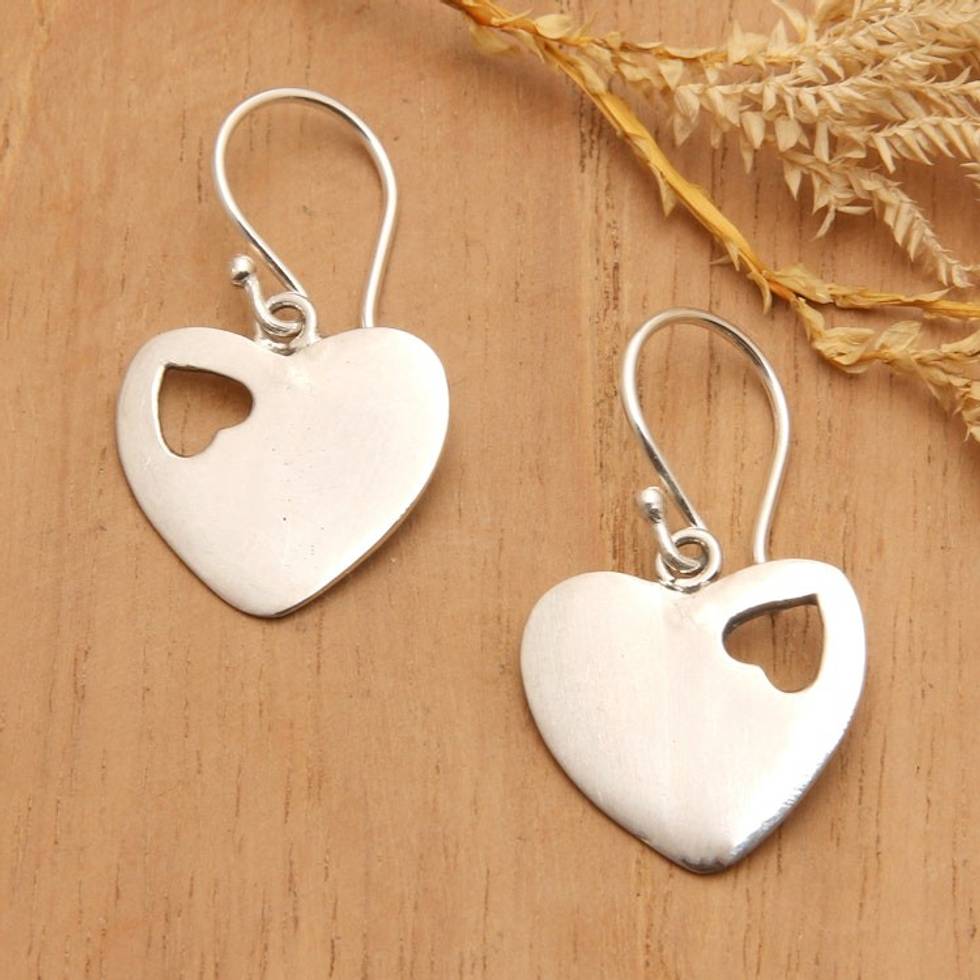 Romantic Heart-Shaped Sterling Silver Dangle Earrings 'Heartfelt Thoughts'