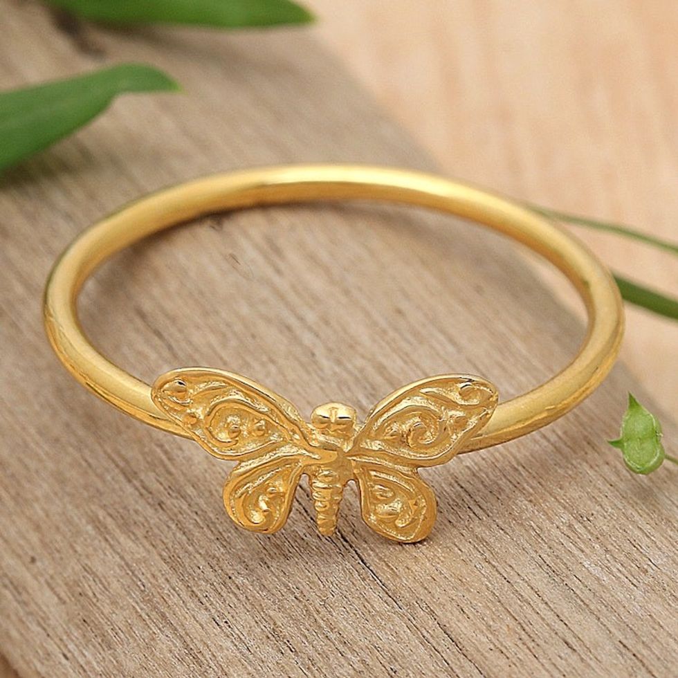 18k Gold-Plated Butterfly Sterling Silver Cocktail Ring 'Hopeful Victories'