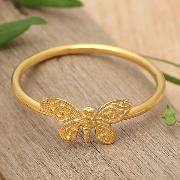 Alternate image for 18k Gold-Plated Butterfly Sterling Silver Cocktail Ring Hopeful Victories