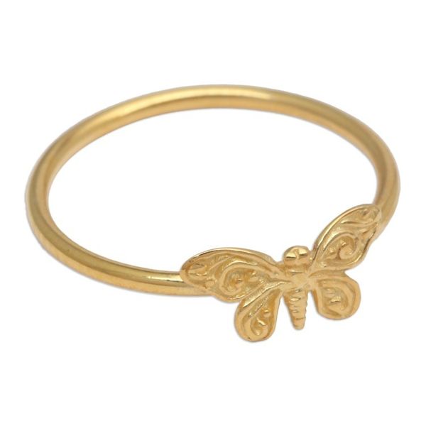 Alternate image for 18k Gold-Plated Butterfly Sterling Silver Cocktail Ring Hopeful Victories