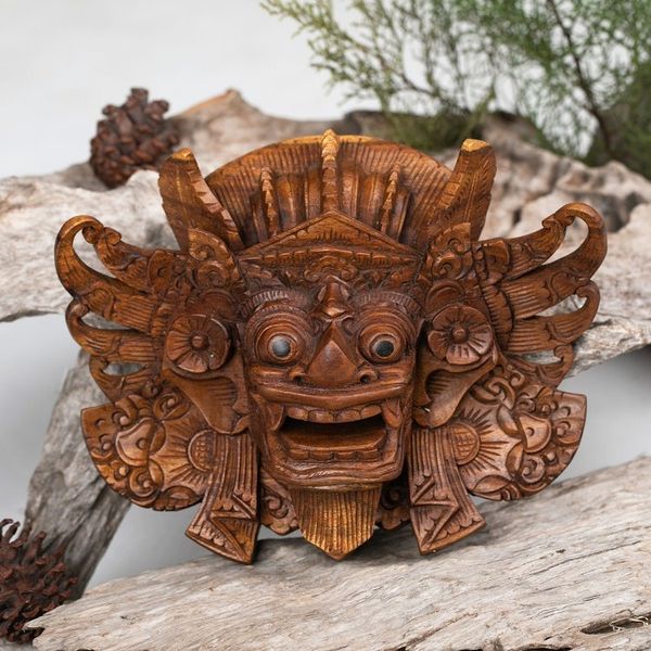 Alternate image for Traditional Hand-Carved Acacia Wood Barong Mask from Bali Balinese Fieriness