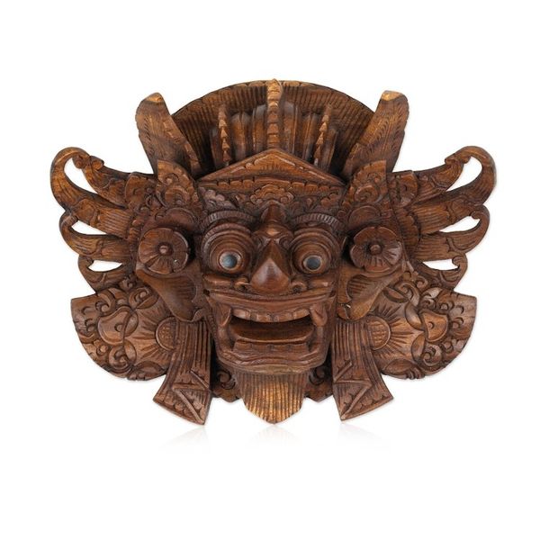 Alternate image for Traditional Hand-Carved Acacia Wood Barong Mask from Bali Balinese Fieriness