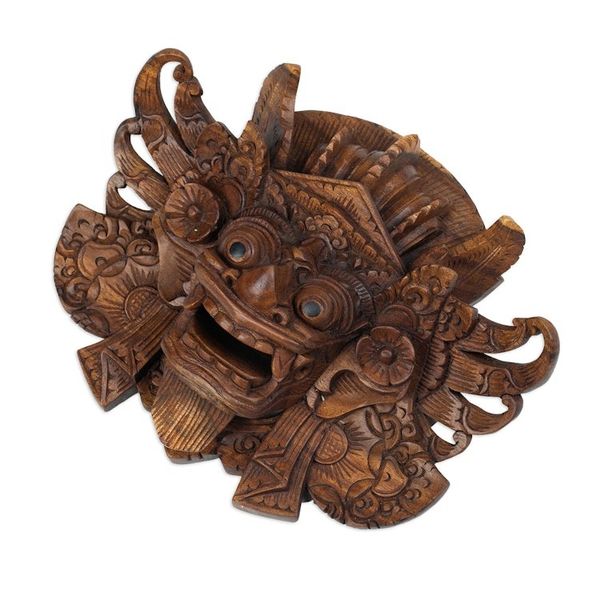 Alternate image for Traditional Hand-Carved Acacia Wood Barong Mask from Bali Balinese Fieriness