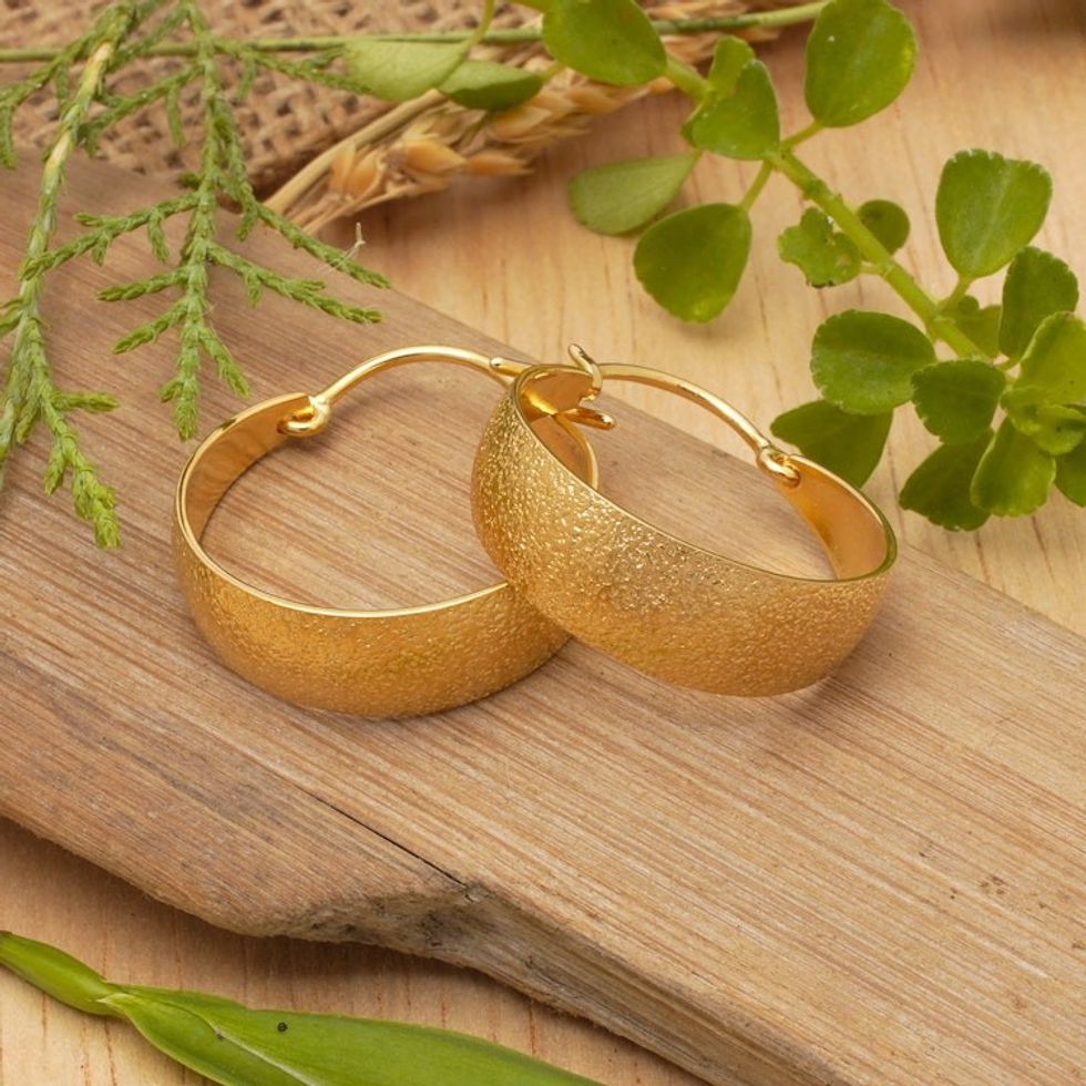 Brushed-Satin 18k Gold-Plated Hoop Earrings Crafted in Bali 'Cycle of Glory'