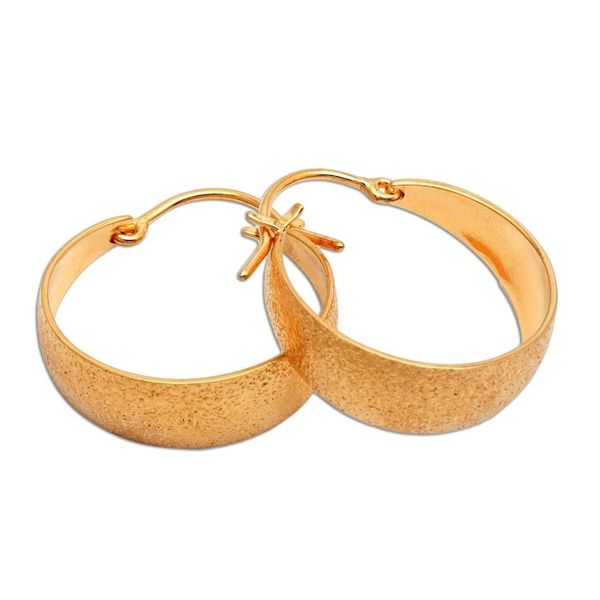 Alternate image for Brushed-Satin 18k Gold-Plated Hoop Earrings Crafted in Bali Cycle of Glory