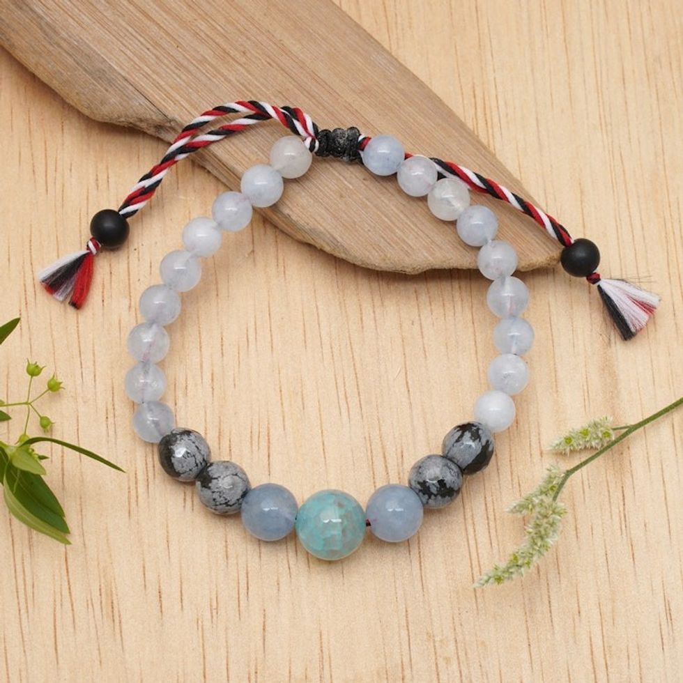 Aquamarine Obsidian Onyx Yoga Tridatu Men's Pendant Bracelet 'Tridatu Peace'