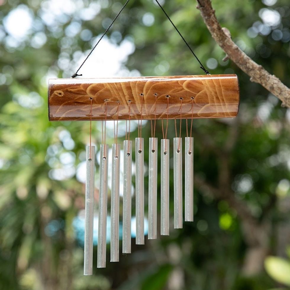 Bamboo Wind Chime in Brown with Aluminum Pipes from Bali 'Early Morning Song'