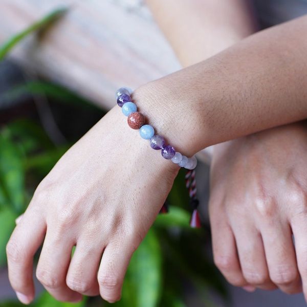 Alternate image for Adjustable Aquamarine and Amethyst Beaded Bracelet from Bali Times of Wisdom
