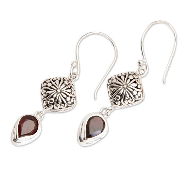 Alternate image for Sterling Silver Dangle Earrings with Pear Garnet Gemstones Heavenly Red
