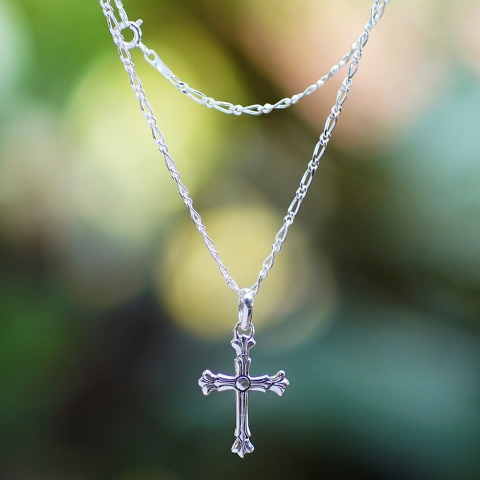 Classic Sterling Silver Cross Pendant Necklace from Bali 'Cross of the Divine'
