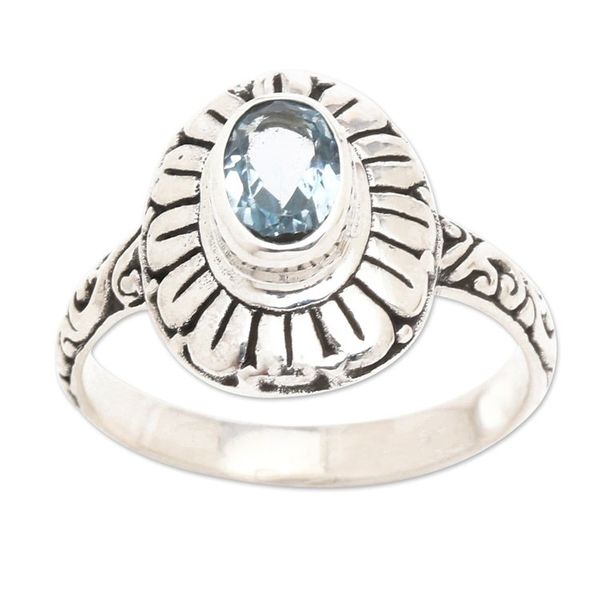 Alternate image for Classic Floral Sterling Silver and Blue Topaz Cocktail Ring Ocean Bloom