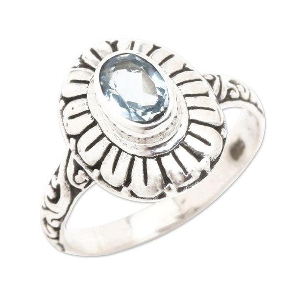 Alternate image for Classic Floral Sterling Silver and Blue Topaz Cocktail Ring Ocean Bloom