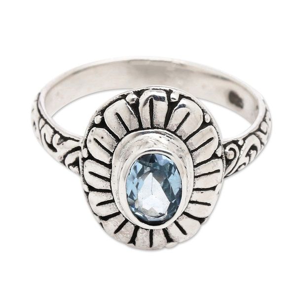 Alternate image for Classic Floral Sterling Silver and Blue Topaz Cocktail Ring Ocean Bloom
