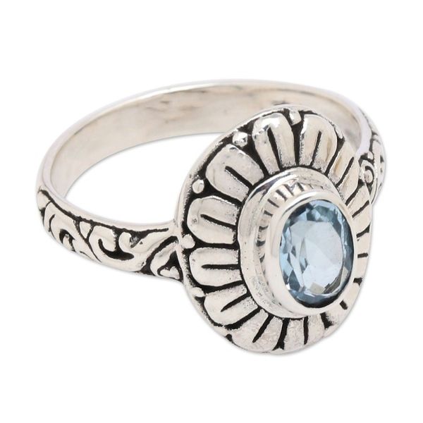 Alternate image for Classic Floral Sterling Silver and Blue Topaz Cocktail Ring Ocean Bloom