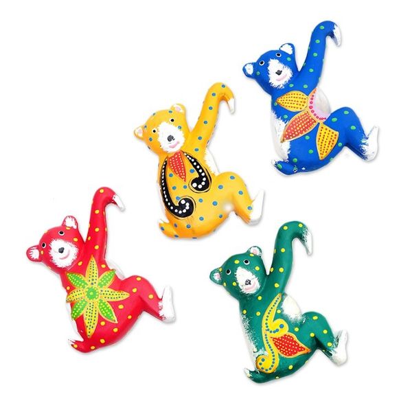 Alternate image for Set of 4 Hand-Painted Tropical Albesia Wood Bear Ornaments Island Bears