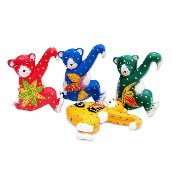 Alternate image for Set of 4 Hand-Painted Tropical Albesia Wood Bear Ornaments Island Bears