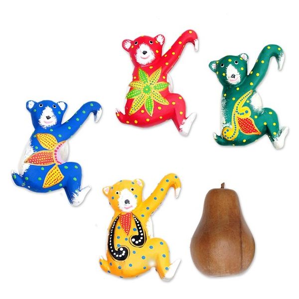 Alternate image for Set of 4 Hand-Painted Tropical Albesia Wood Bear Ornaments Island Bears