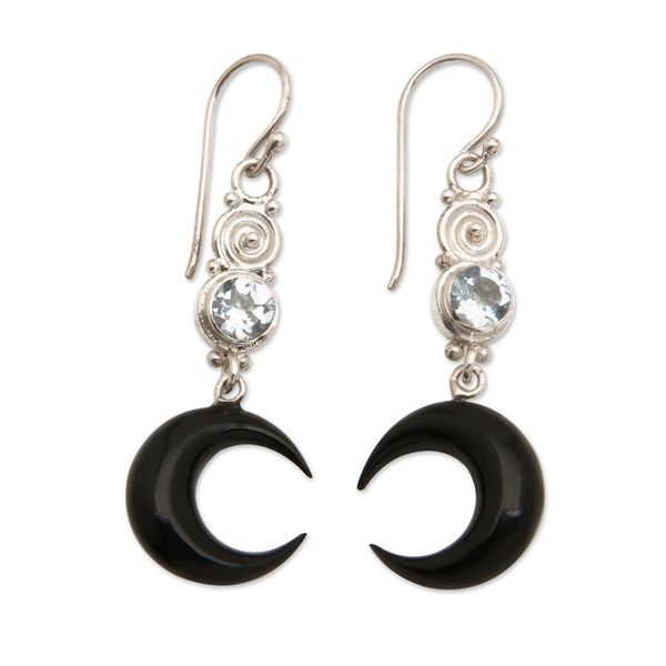 Alternate image for Moon-Shaped Two-Carat Faceted Blue Topaz Dangle Earrings Loyal Crescent