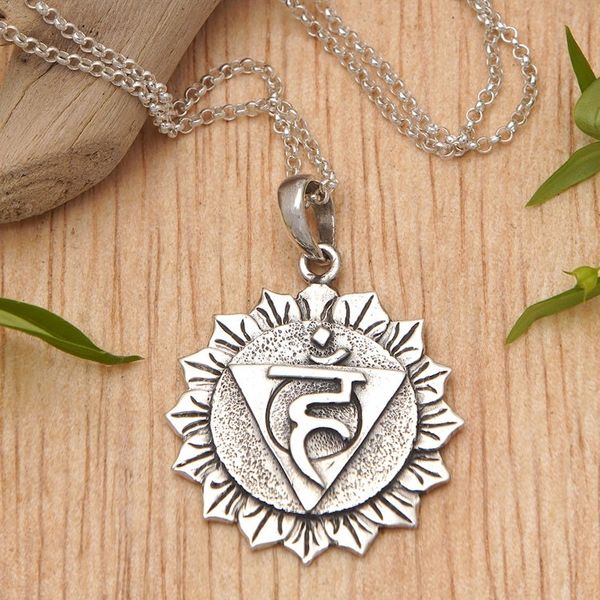 Alternate image for Spiritual Floral Sterling Silver Vishuddha Pendant Necklace Vishuddha Energy