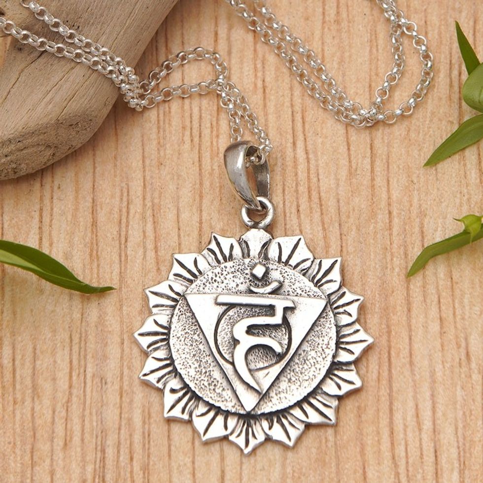 Spiritual Floral Sterling Silver Vishuddha Pendant Necklace 'Vishuddha Energy'