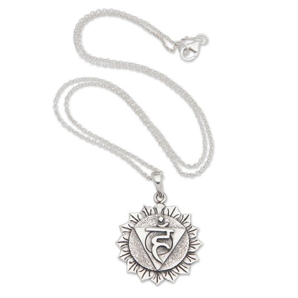 Alternate image for Spiritual Floral Sterling Silver Vishuddha Pendant Necklace Vishuddha Energy