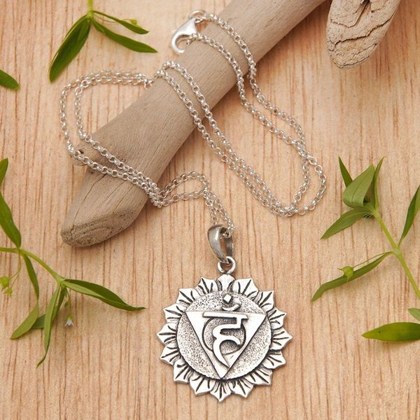 Alternate image for Spiritual Floral Sterling Silver Vishuddha Pendant Necklace Vishuddha Energy