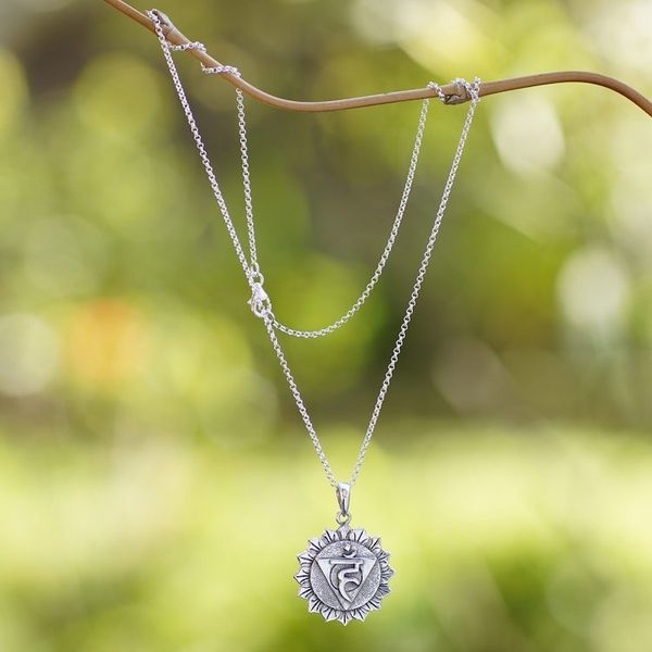 Alternate image for Spiritual Floral Sterling Silver Vishuddha Pendant Necklace Vishuddha Energy