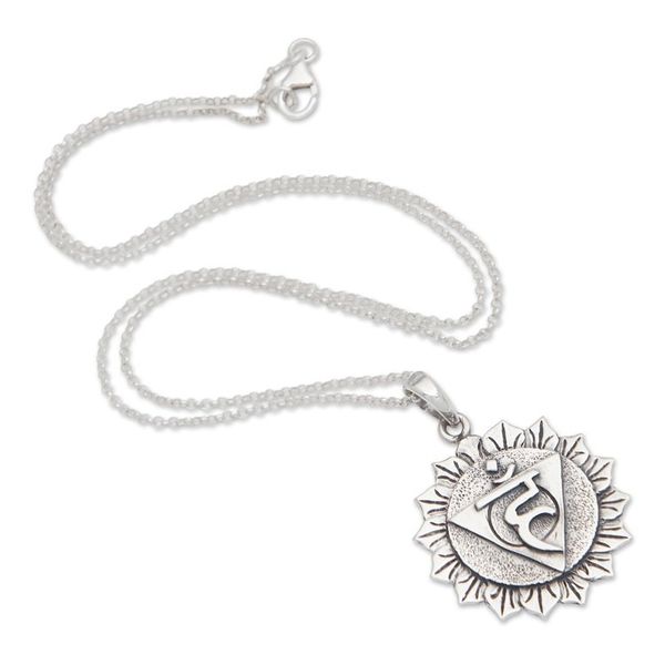 Alternate image for Spiritual Floral Sterling Silver Vishuddha Pendant Necklace Vishuddha Energy