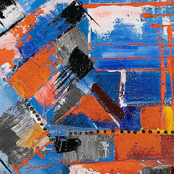 Alternate image for Blue Orange Brown Modern Abstract Geometric Acrylic Painting Train Station