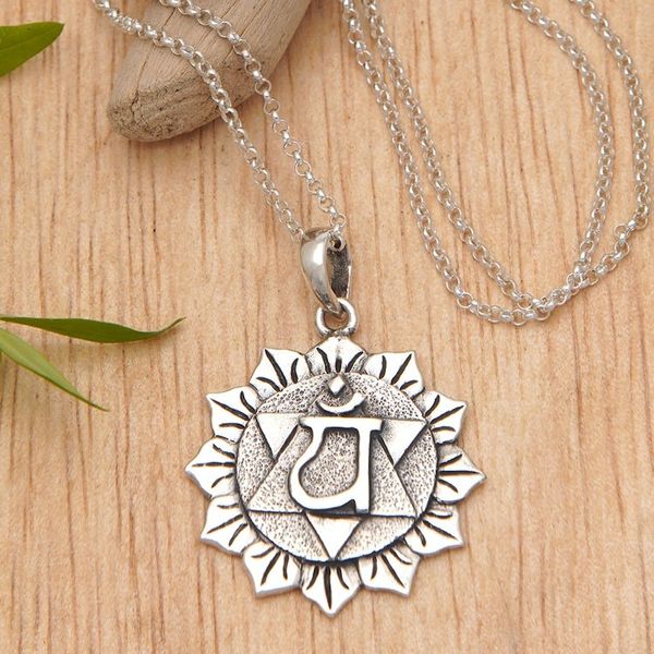 Alternate image for Spiritual Floral Sterling Silver Anahata Pendant Necklace Anahata Energy