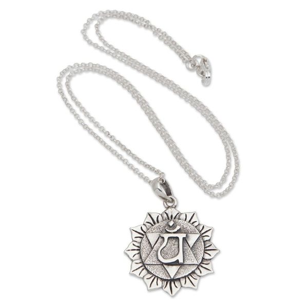 Alternate image for Spiritual Floral Sterling Silver Anahata Pendant Necklace Anahata Energy