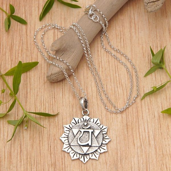Alternate image for Spiritual Floral Sterling Silver Anahata Pendant Necklace Anahata Energy