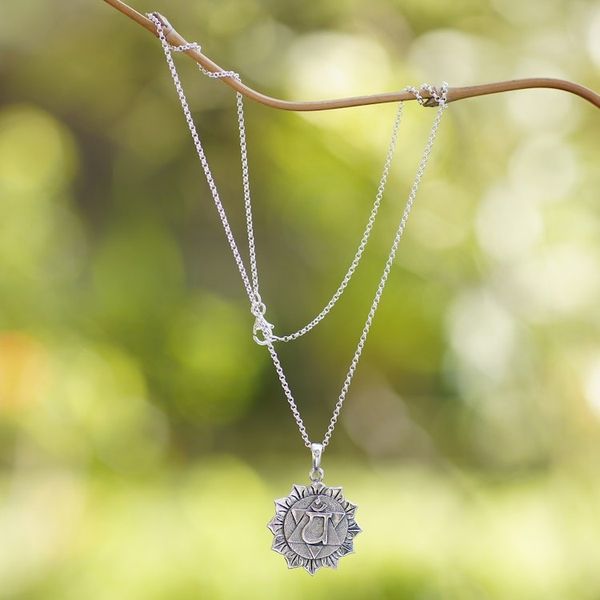 Alternate image for Spiritual Floral Sterling Silver Anahata Pendant Necklace Anahata Energy
