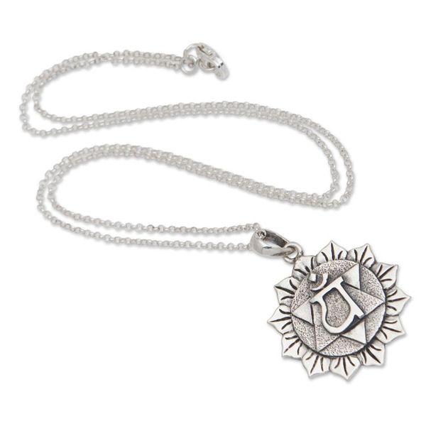 Alternate image for Spiritual Floral Sterling Silver Anahata Pendant Necklace Anahata Energy