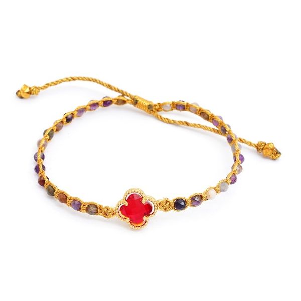 Alternate image for Tourmaline Beaded Bracelet with Red Flower Pendant from Bali Flower of Creativity