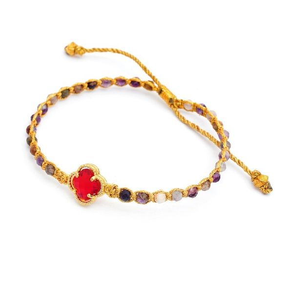 Alternate image for Tourmaline Beaded Bracelet with Red Flower Pendant from Bali Flower of Creativity