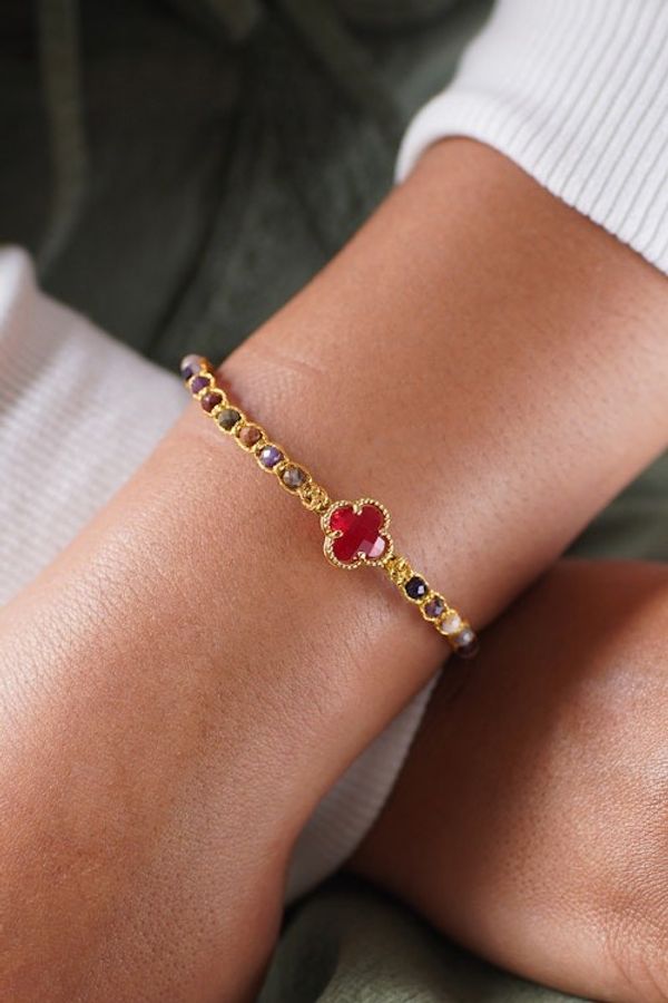 Alternate image for Tourmaline Beaded Bracelet with Red Flower Pendant from Bali Flower of Creativity