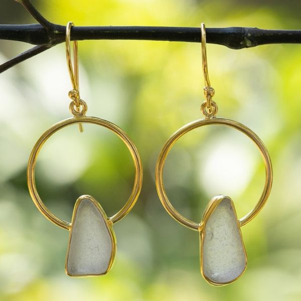 Alternate image for High-Polished 18k Gold-Plated Sea Glass Dangle Earrings Ocean Mirror