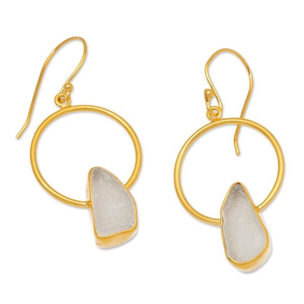 Alternate image for High-Polished 18k Gold-Plated Sea Glass Dangle Earrings Ocean Mirror
