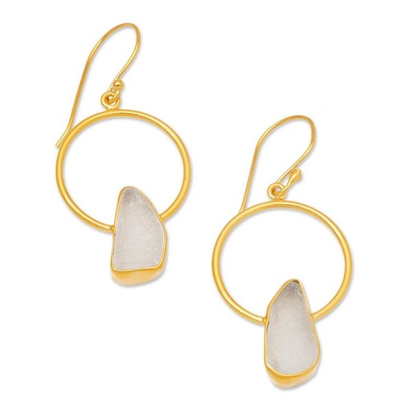 Alternate image for High-Polished 18k Gold-Plated Sea Glass Dangle Earrings Ocean Mirror