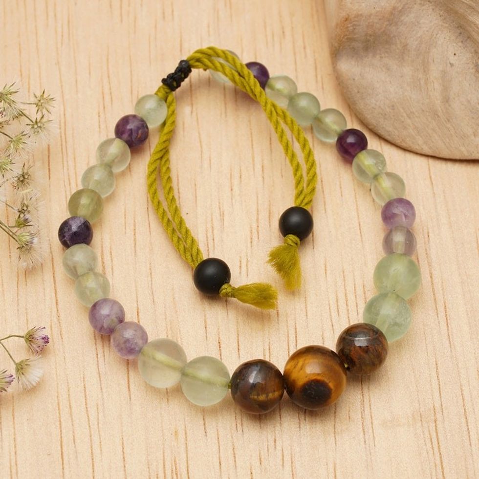 Balinese Handmade Fluorite and Tiger's Eye Beaded Bracelet 'Carefree Spirit'