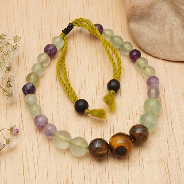 Alternate image for Balinese Handmade Fluorite and Tigers Eye Beaded Bracelet Carefree Spirit